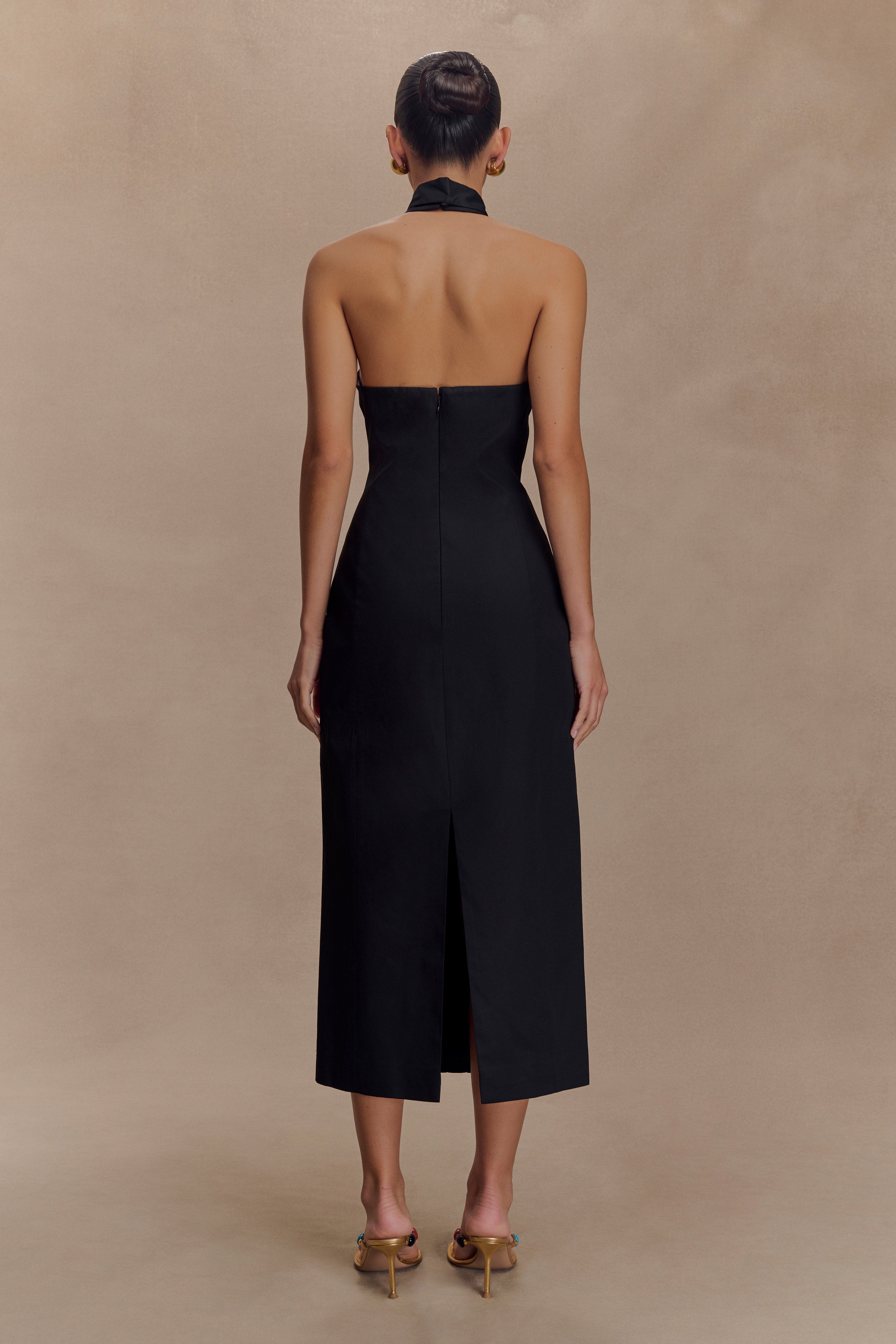 Simona Halter Neck Midi Dress - Black
