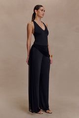 Aspyn Slinky Gathered Wide Leg Pants - Black