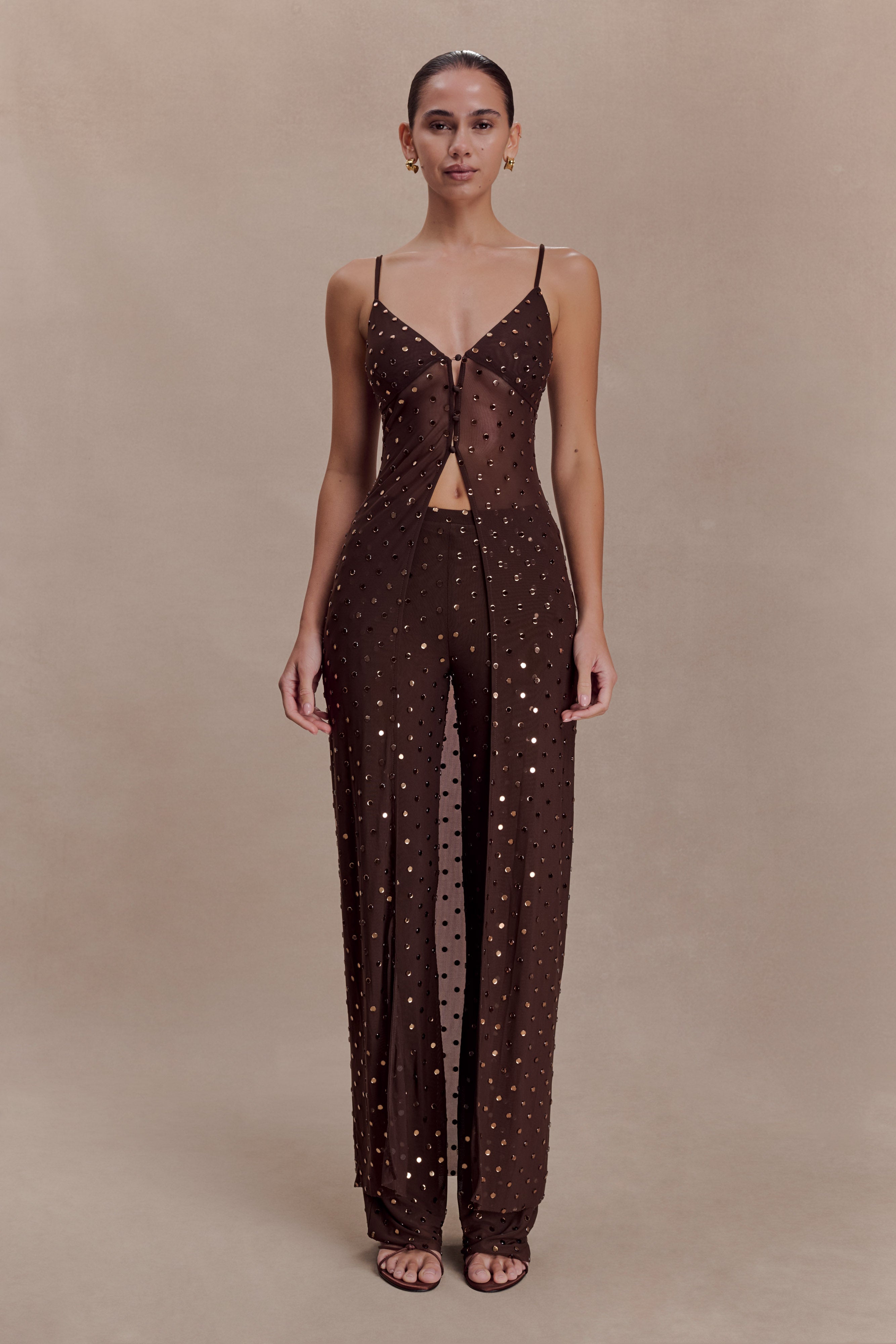 Jackie Diamante Straight Leg Pants - Chocolate
