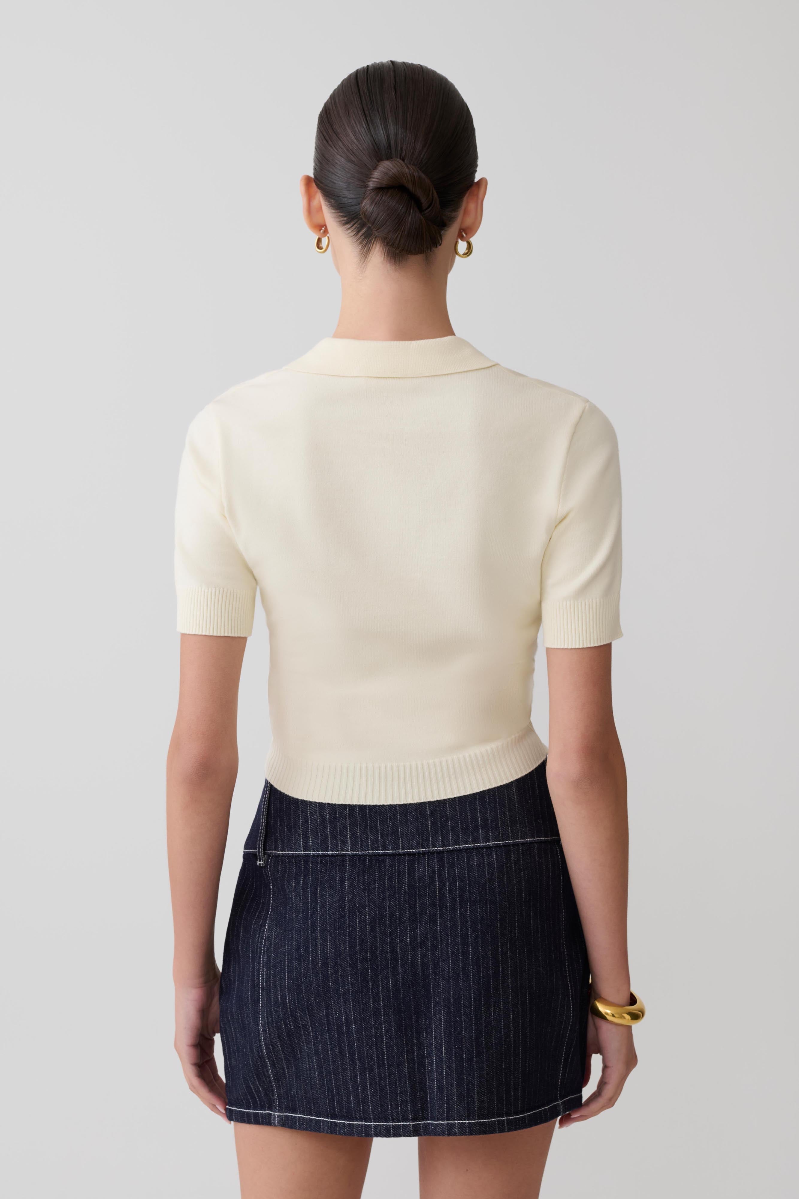 Loraine Mid Rise Denim Mini Skirt - Indigo Pinstripe