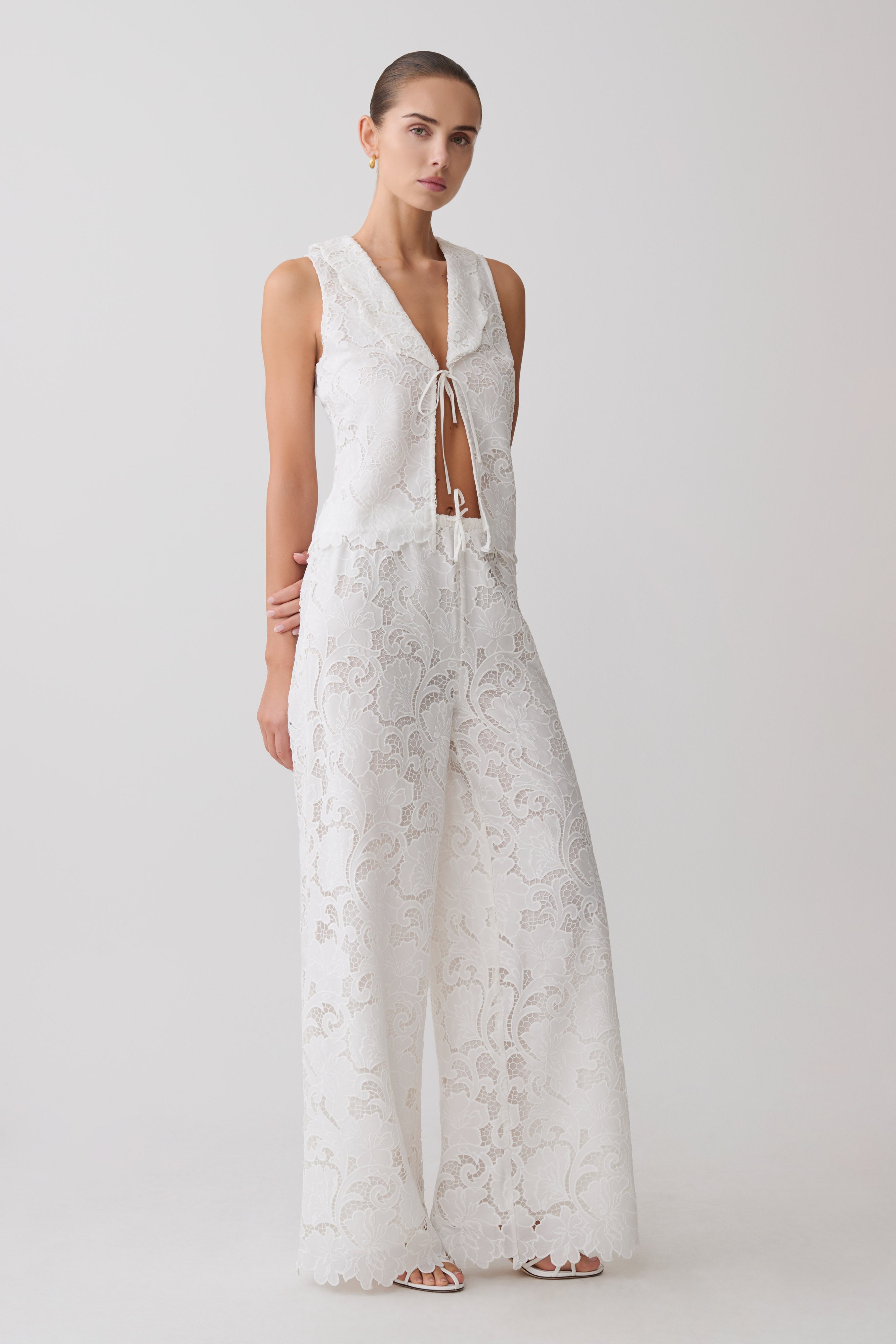 Tessa Broderie Straight Leg Pants - White